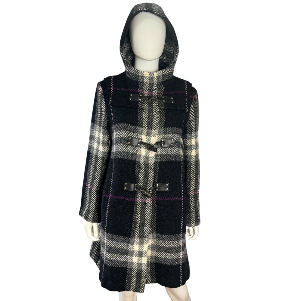 Burberry Plaid Wool Duffle Coat Hooded Toggle Old Money Quite Luxury Size 14 - Picture 2 of 12
